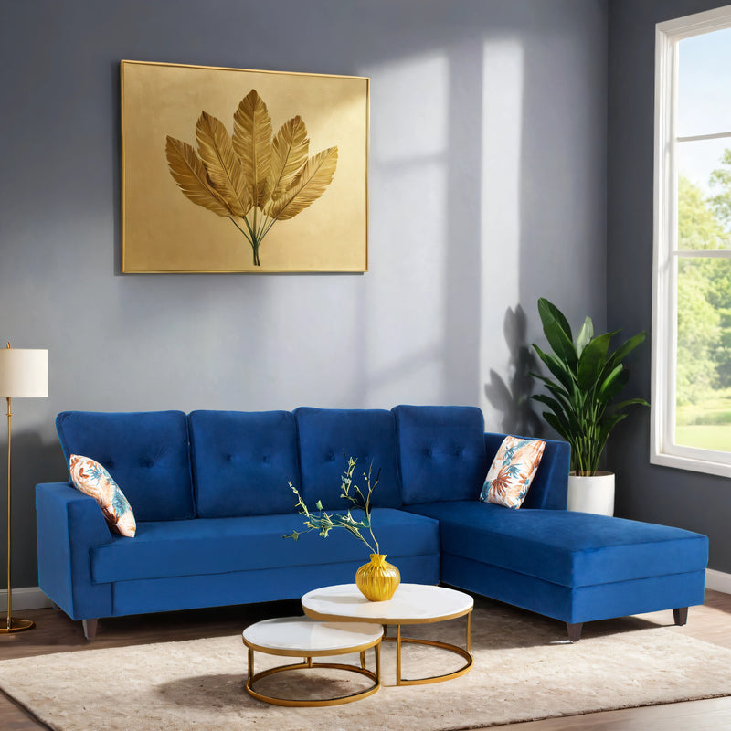 Zurich 5-Seater Velvet Sofa Set In Blue Colour